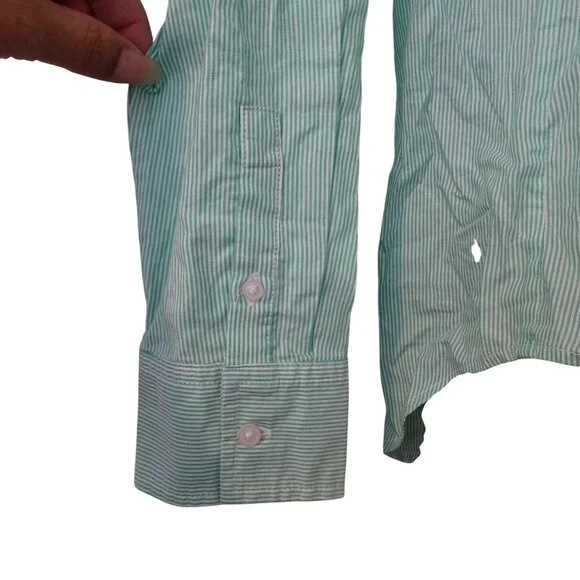 Everlane Oversized Green Button Up Stripe Cotton Shirt Size 10 Long Sleeve NWOT - Picture 2 of 8